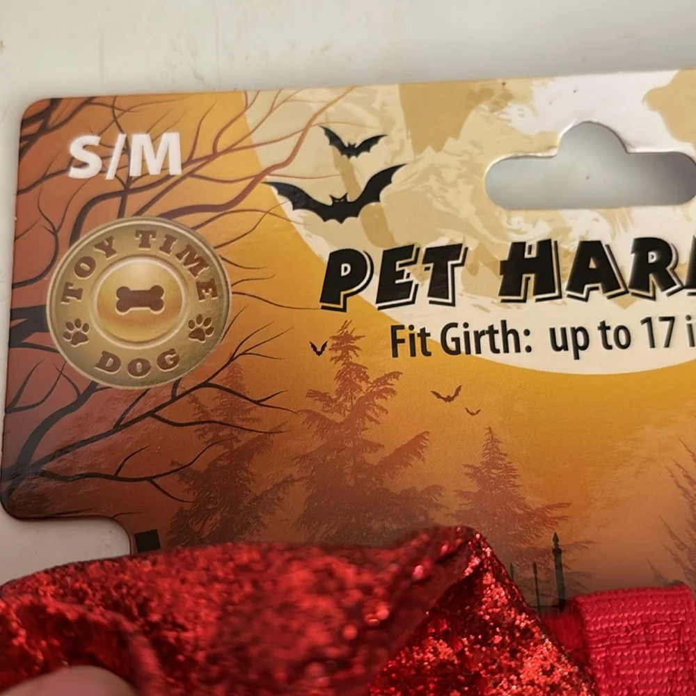 NWT Toy Time Dog Pet Harness Fit Girth up to 17” S/M Red Glitter Bat Wings Clips